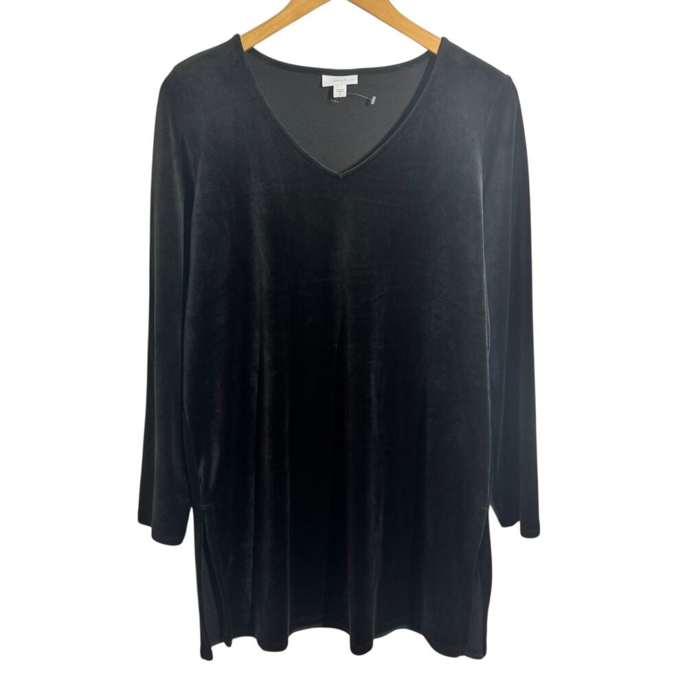 J Jill Pure Jill Top Women M Black Velour Cozy Comfort Minimal Tunic Modest Work